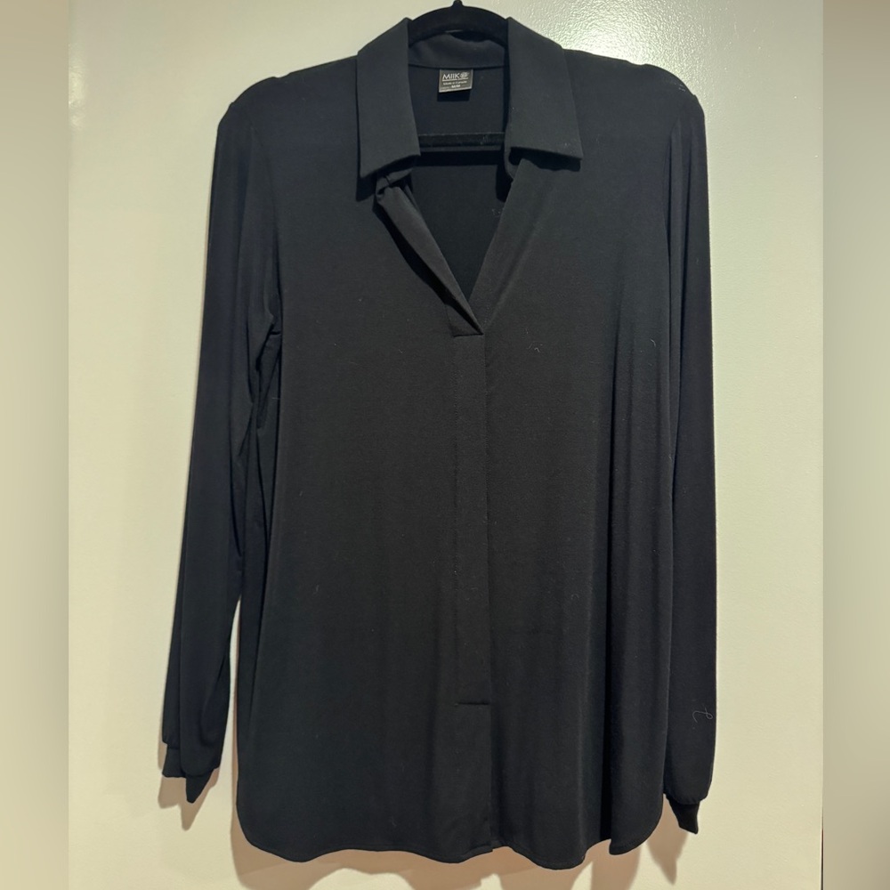 Miik Black Long Sleeve Lucia Collared Shirt Blouse